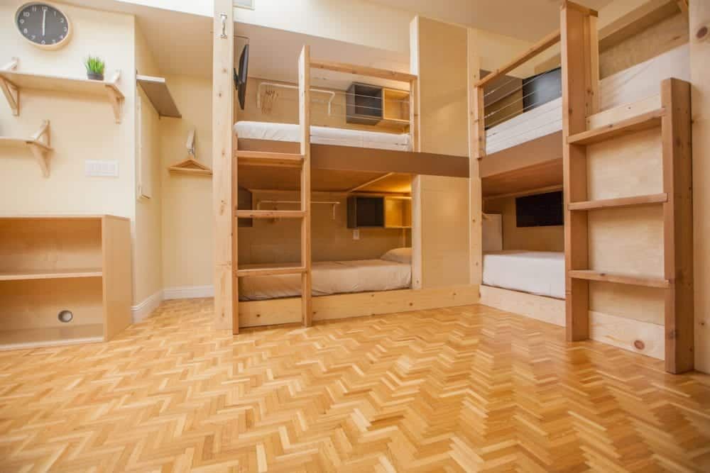 Bunk beds with light wood floors.