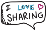 Speech bubble with I love sharing and a heart.