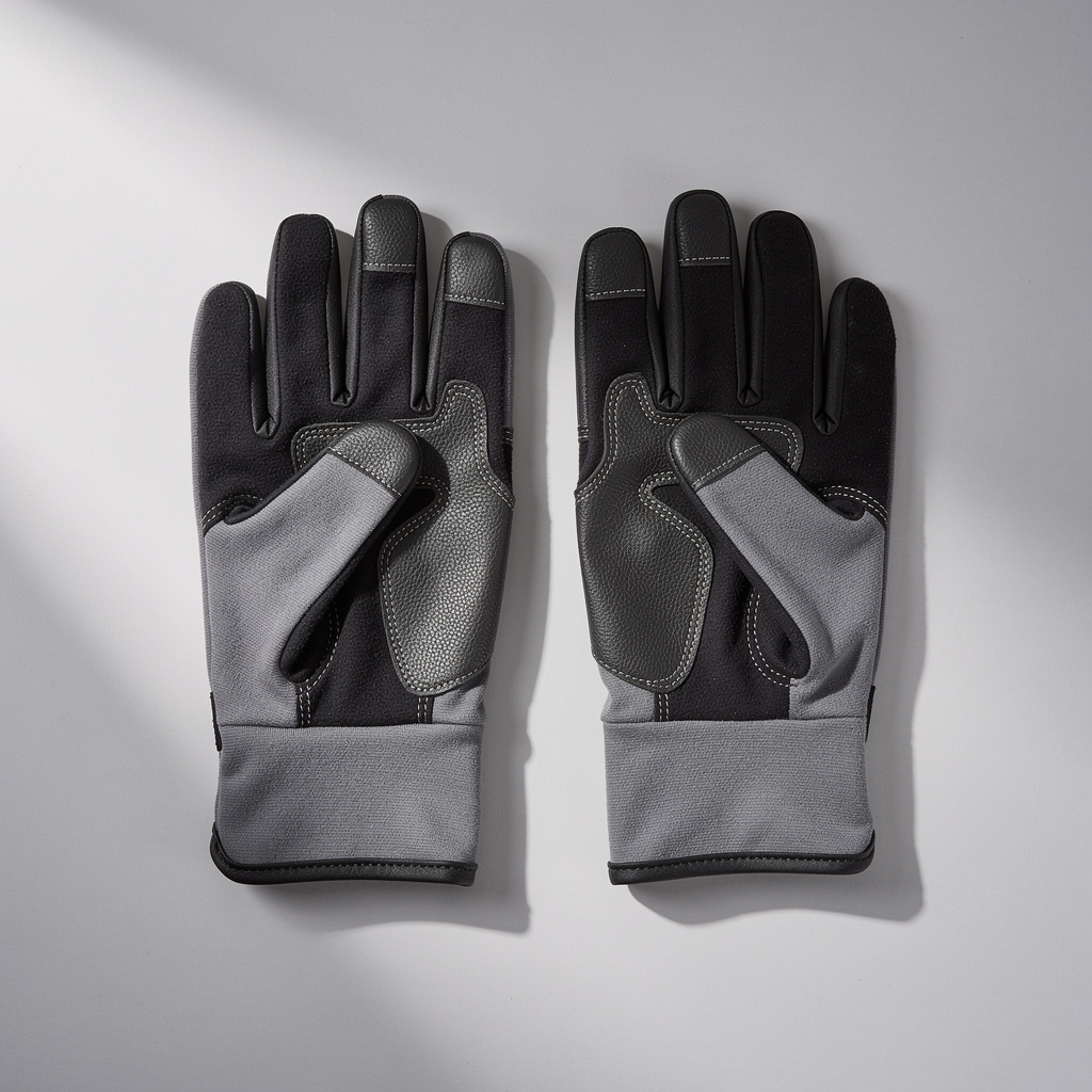 A single pair of protective work gloves laid flat on a clean light gray surface, no labels visible.