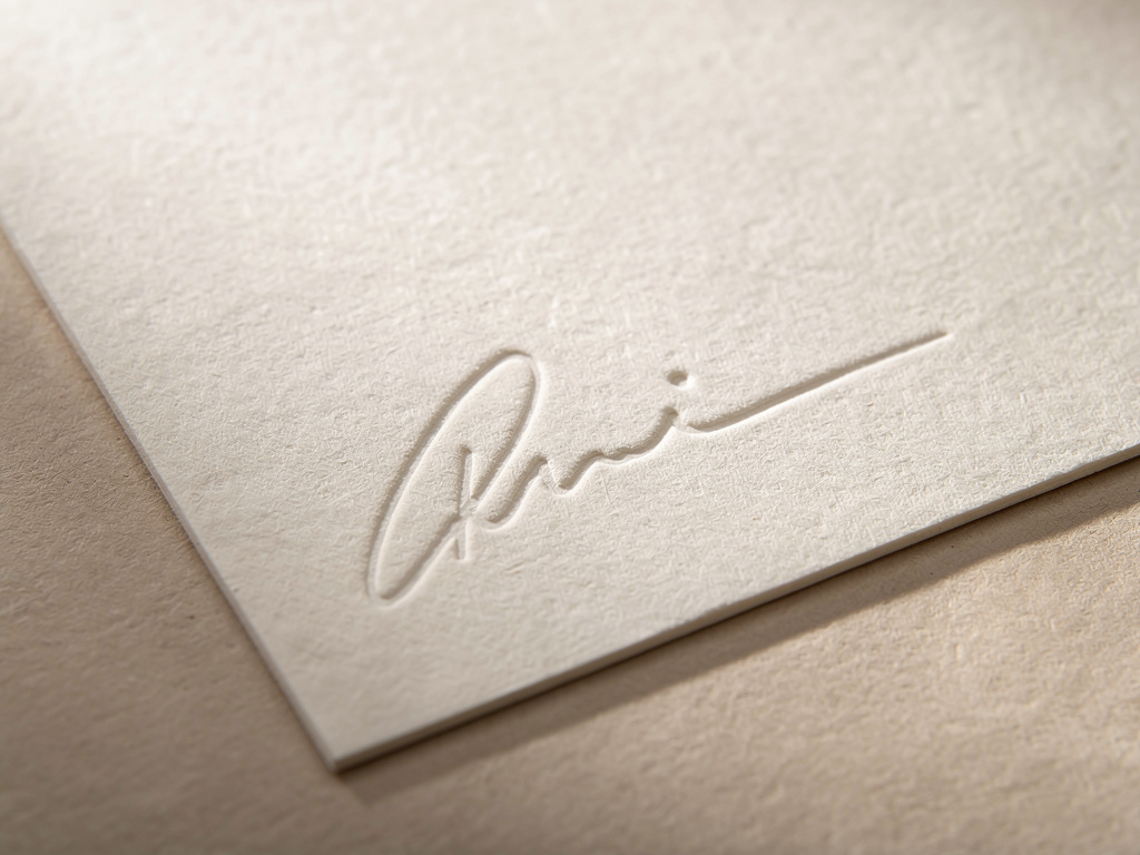 A close detail of a hand-signed corner on a sheet of textured paper.