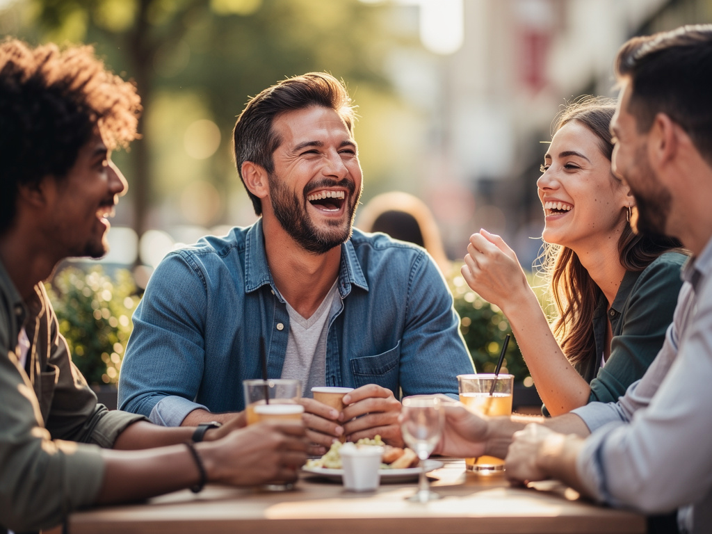 Man laughing with friends
